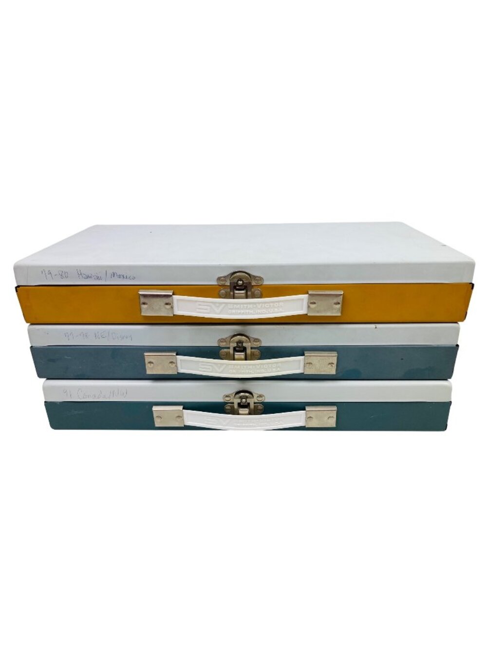 3 Vintage Smith-Victor Metal Picture 35mm Slide Storage Organizer Box Case MCM